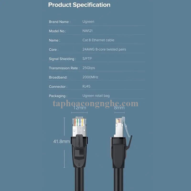 Ugreen 70330 3M cáp mạng cat8 24AWG Class S/FTP 2000Mhz NW121 30070330